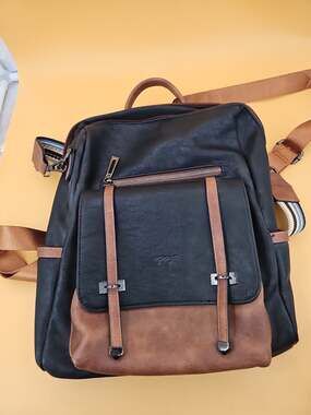 OPAGE Black/brown Leather Backpack Purse for Women Fashion 13"